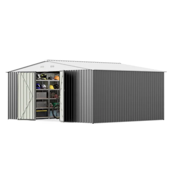 Patiowell 14x12 Metal Shed with Vents & Lockable Door, Gray